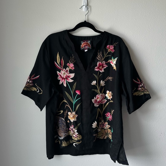 Johnny Was// JWLA Maise Easy V neck Blouse Embroidered Boho Black Size XL - Picture 2 of 11